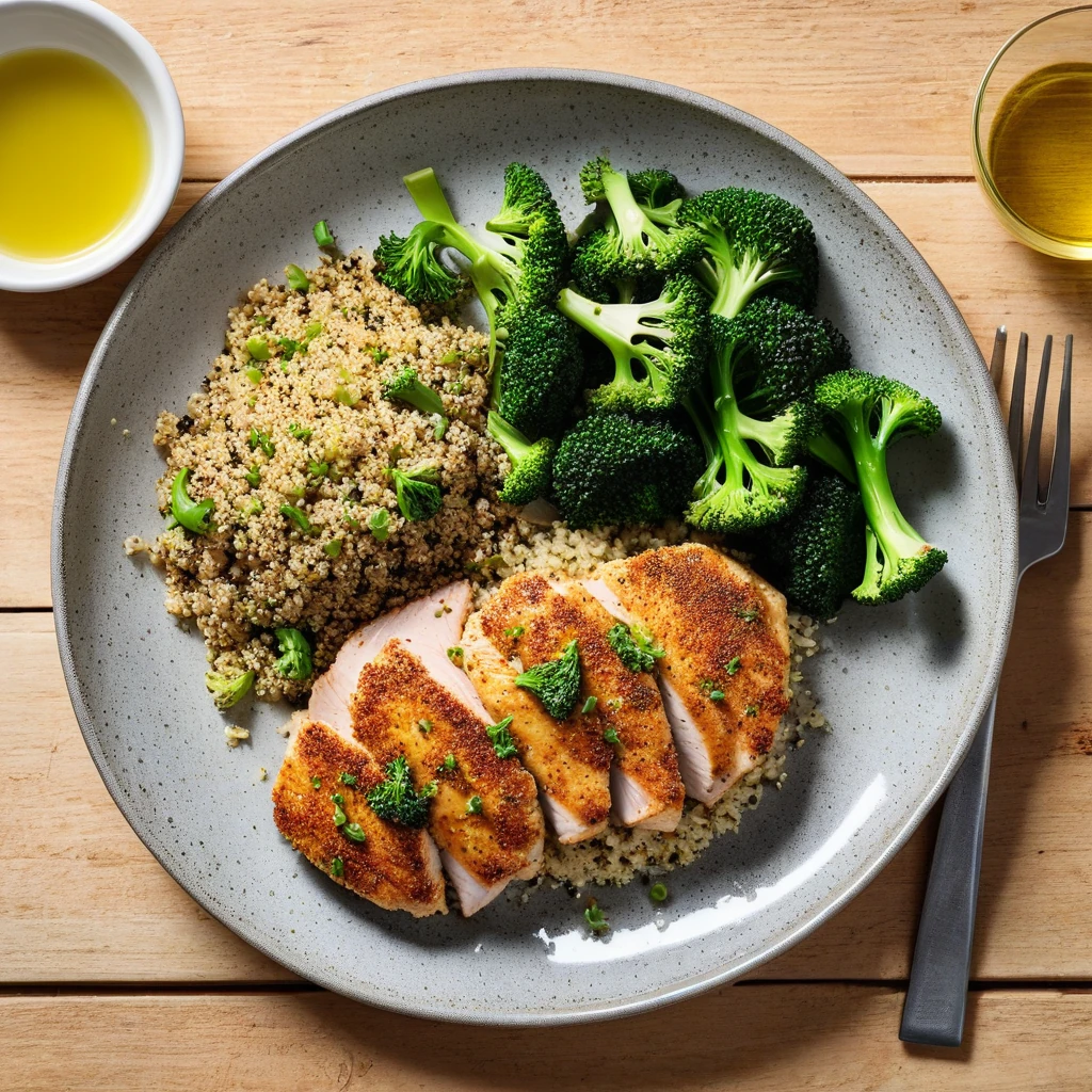 Herb-Crusted Chicken with Quinoa and Steamed Broccoli