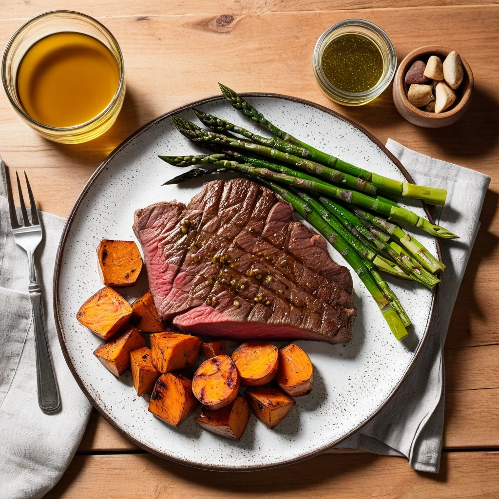 Lean Beef Sirloin with Roasted Sweet Potato and Grilled Asparagus