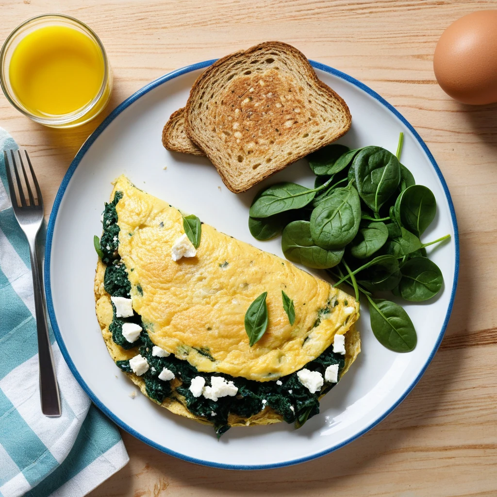 Savory Spinach and Feta Omelette with Whole Wheat Toast