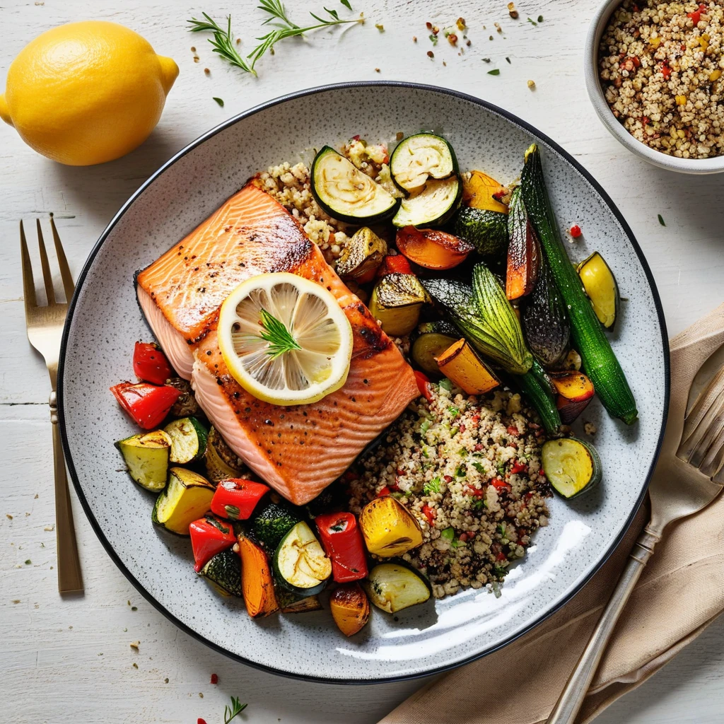 Lemon Herb Grilled Salmon with Quinoa and Roasted Vegetables