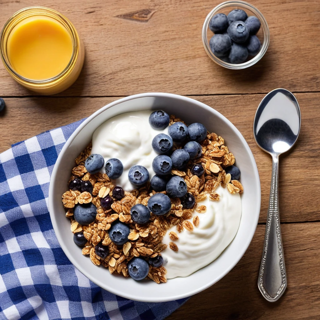 Greek Yogurt with Granola and Blueberries