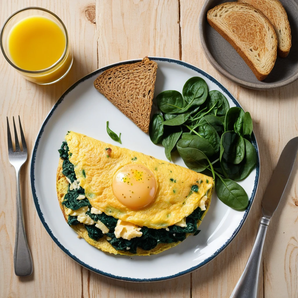 Savory Spinach and Cheese Omelette with Whole Grain Toast