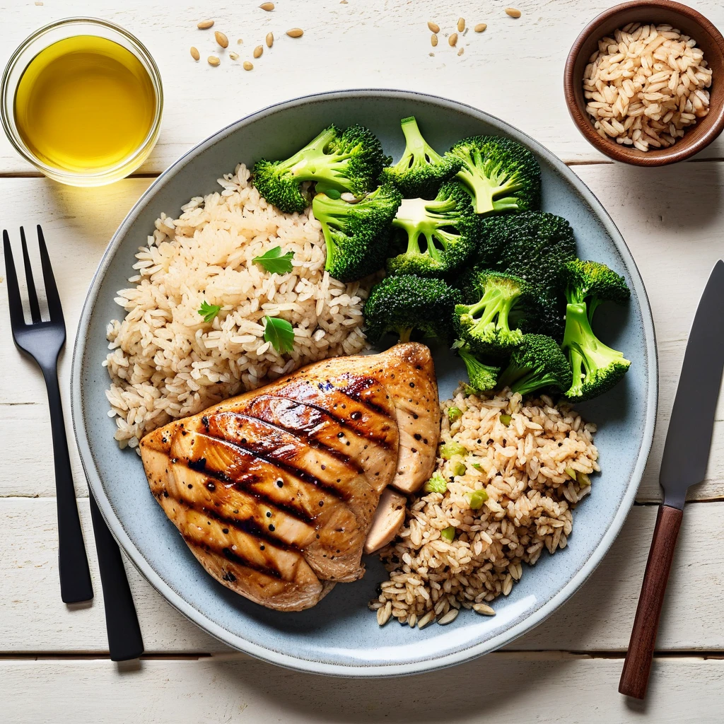 Grilled Chicken Breast with Brown Rice and Broccoli