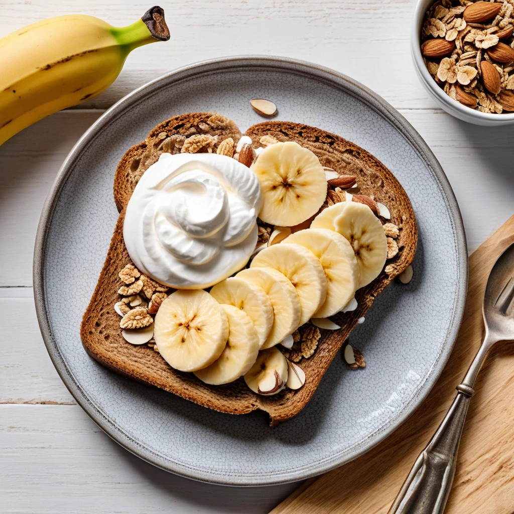 Almond Butter Banana Toast with Greek Yogurt