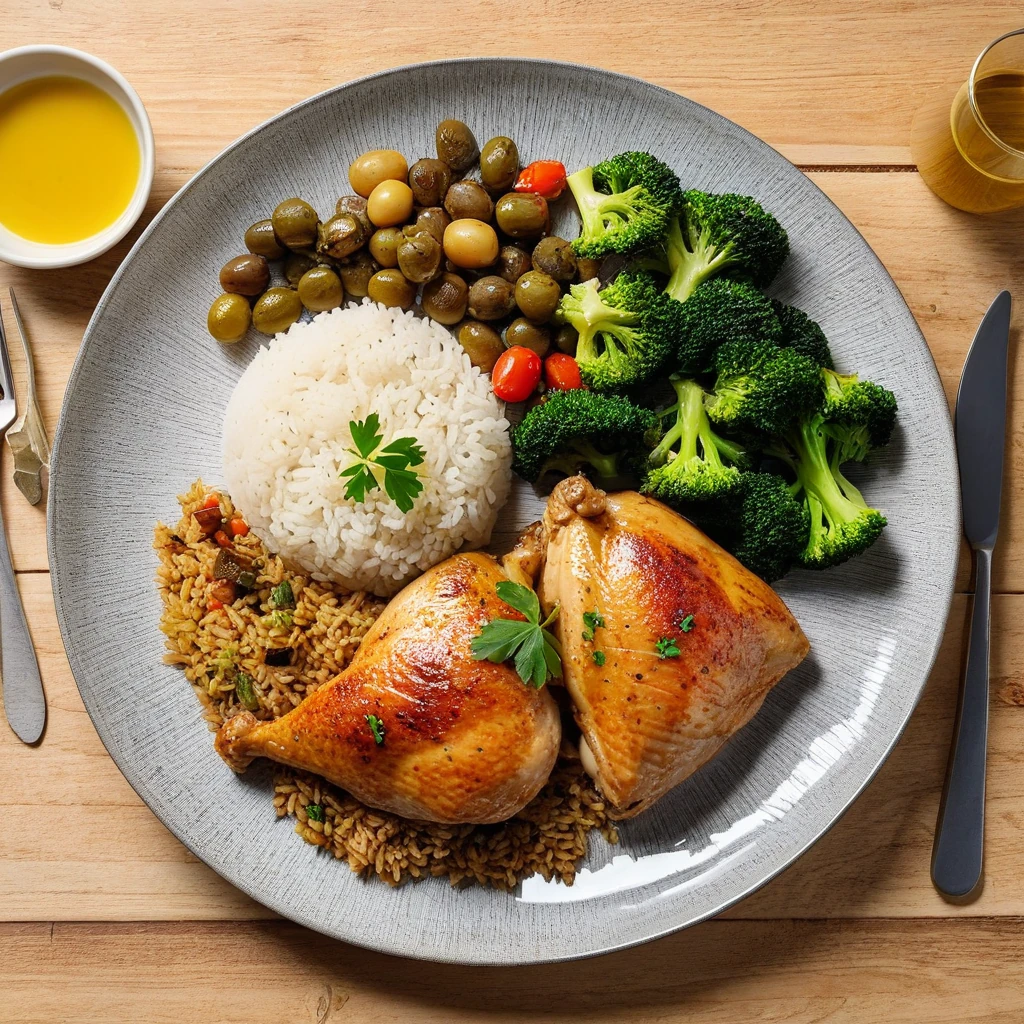 Poulet Rôti avec Riz et Légumes