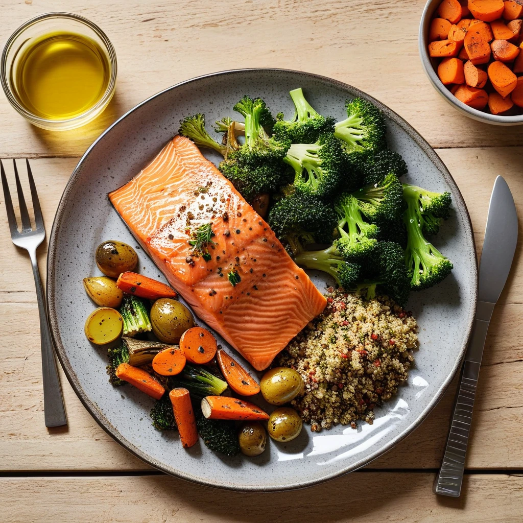 Herb-Crusted Baked Salmon with Quinoa and Roasted Vegetables