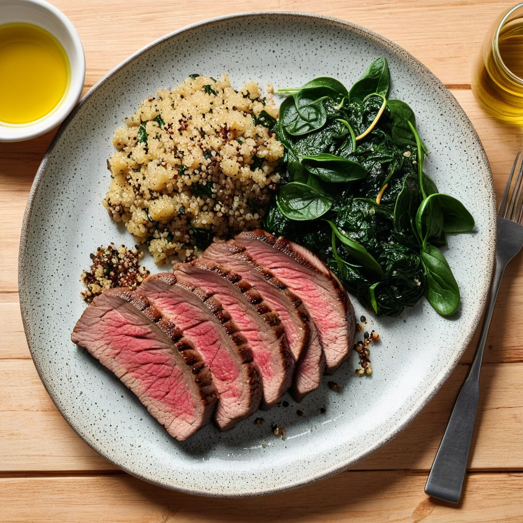 Grilled Sirloin with Quinoa and Spinach