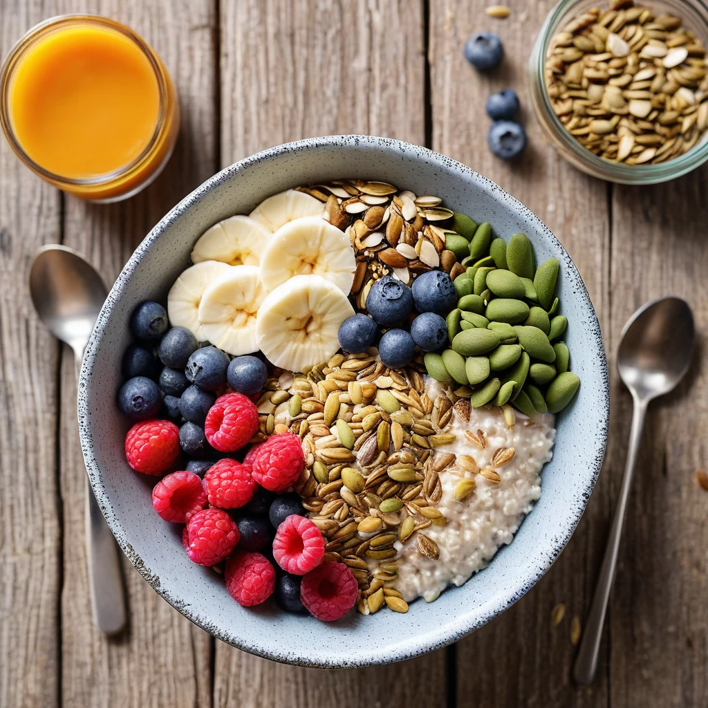 Coconut Oat Bowl with Berries and Seeds
