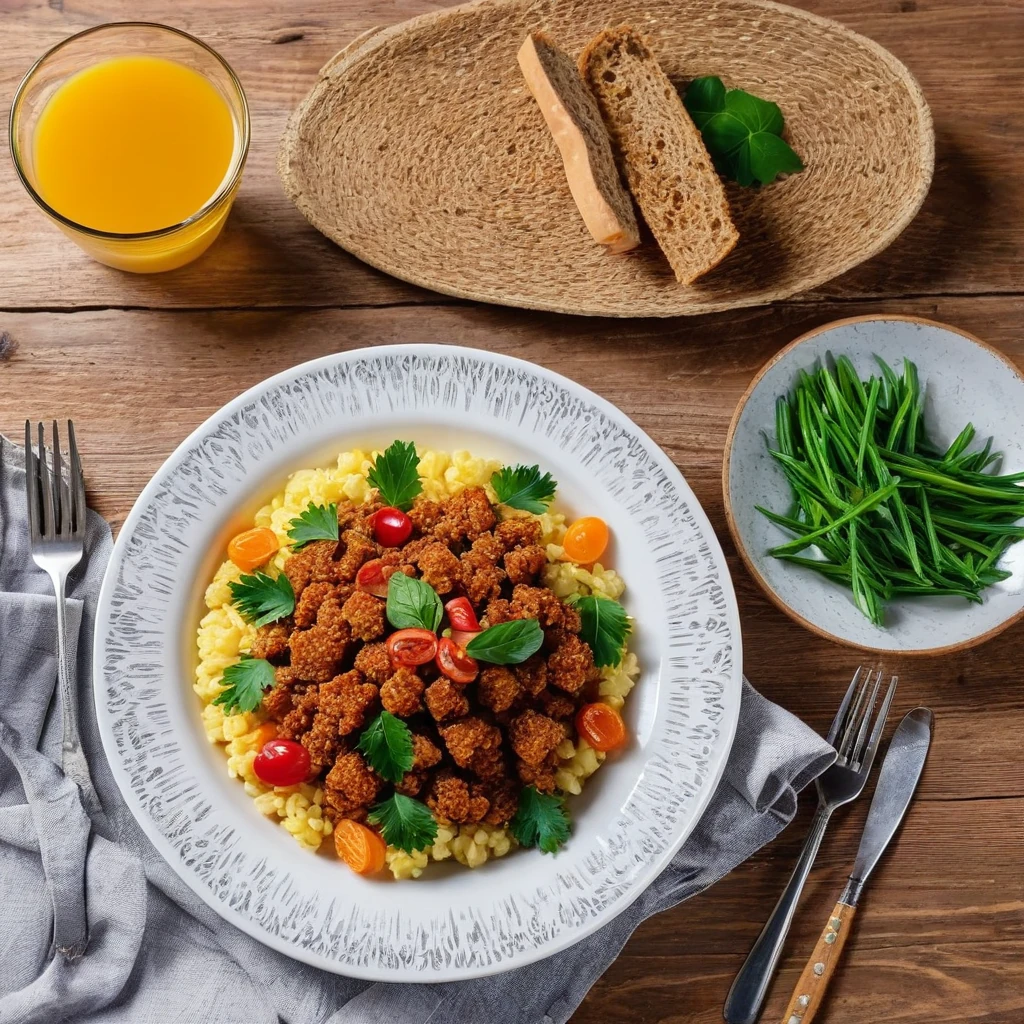 Салат з куркою та овочами з булочкою