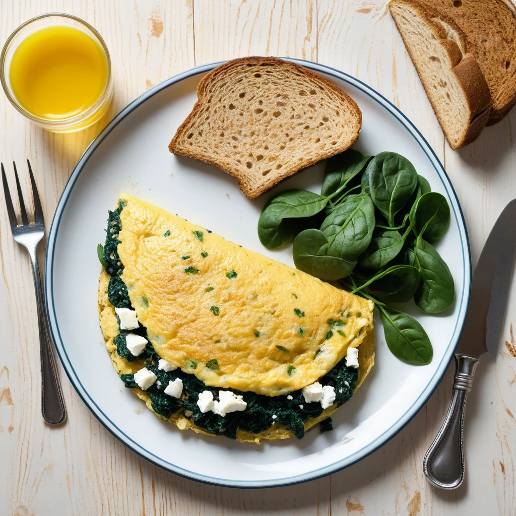 Savory Spinach and Feta Omelet with Whole Grain Toast