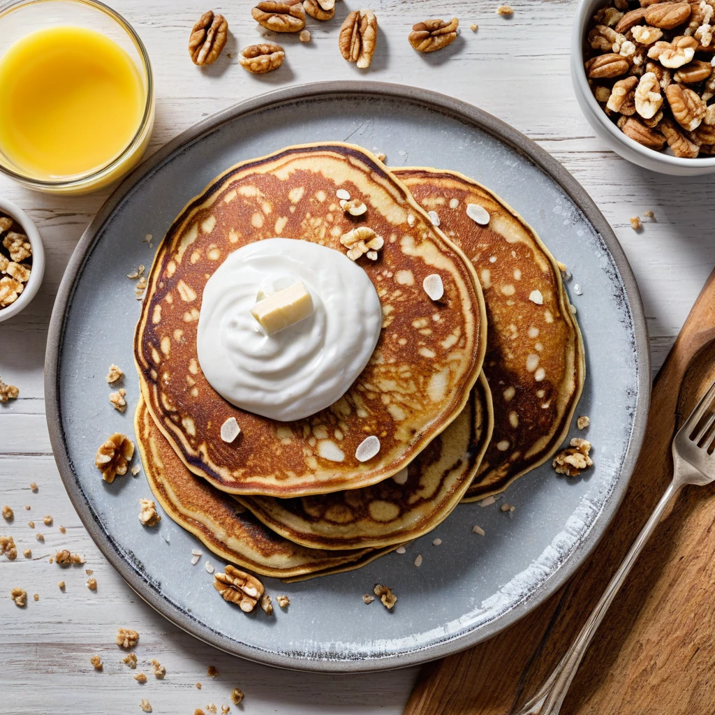 Banana Walnut Pancakes with Greek Yogurt