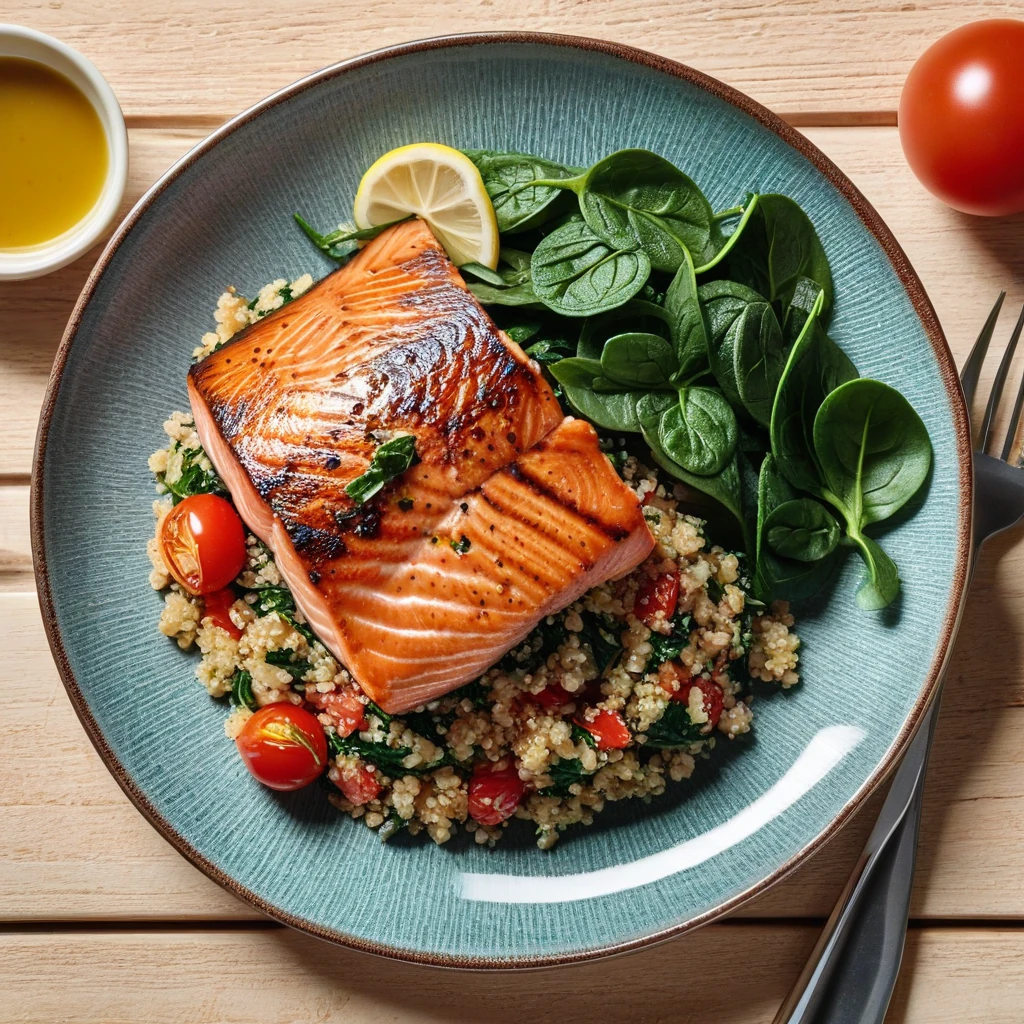 Grilled Salmon with Quinoa and Spinach Salad
