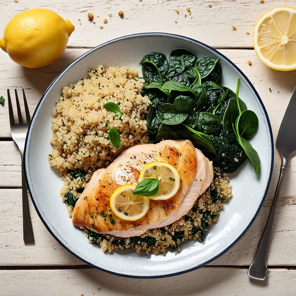 Lemon Herb Chicken with Quinoa and Spinach