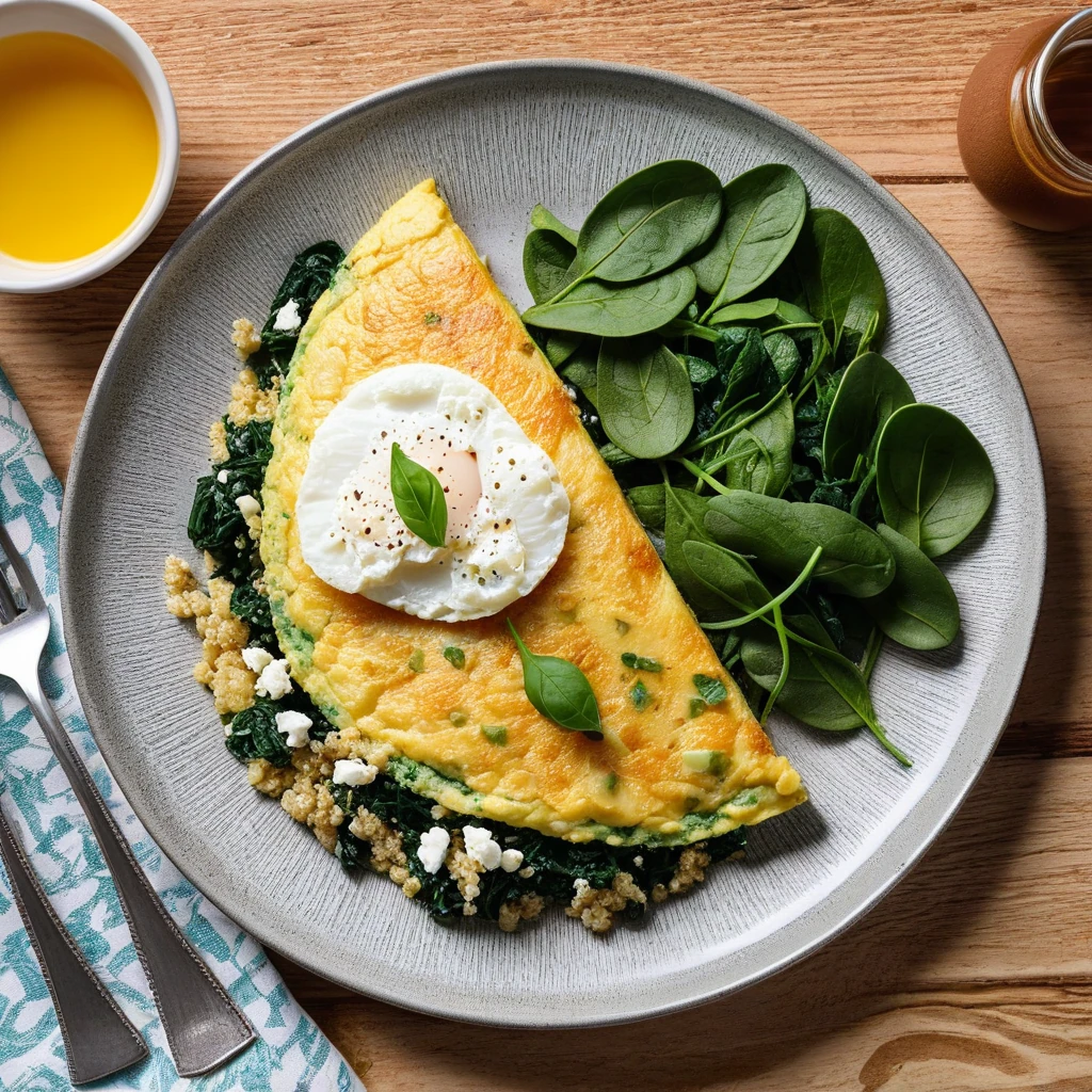 Savory Spinach and Feta Omelette with Quinoa and Avocado