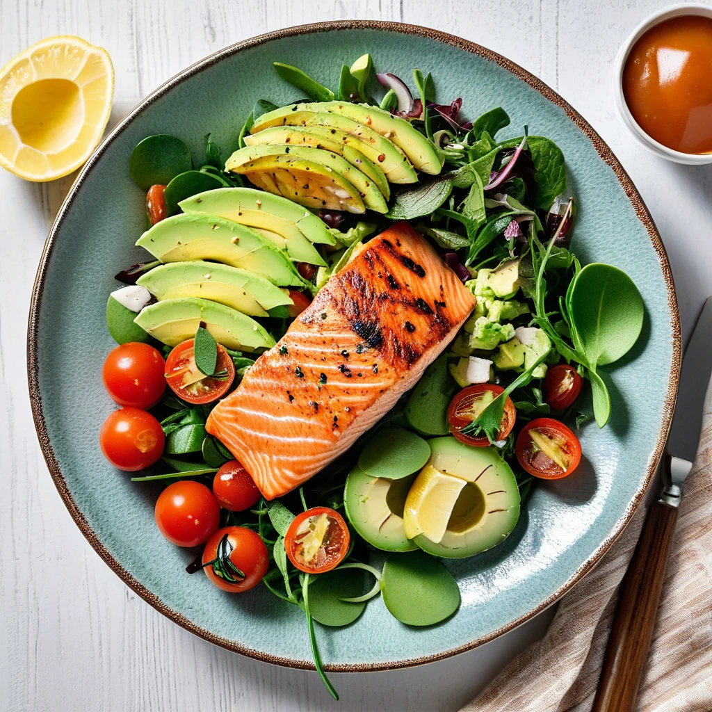Grilled Lemon Herb Salmon Salad