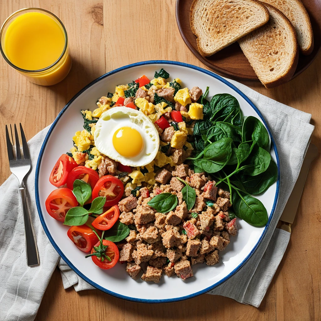Turkey Sausage and Vegetable Scramble with Whole Wheat Toast