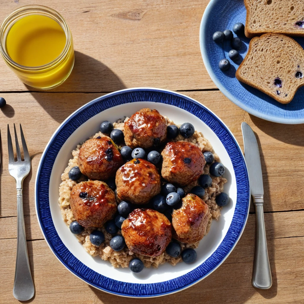 Turkey meatballs with whole wheat toast and blueberries