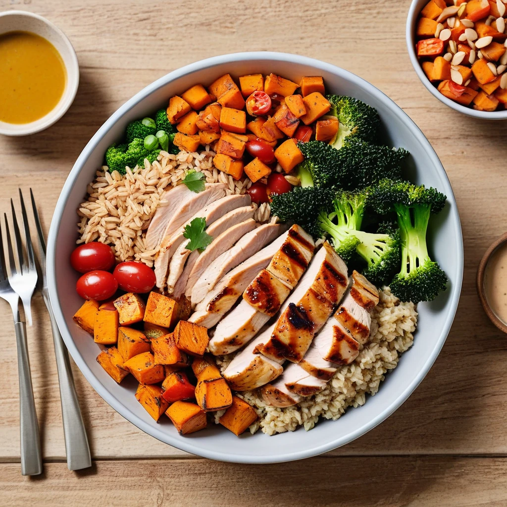 Grilled Chicken and Vegetable Buddha Bowl with Tahini Dressing