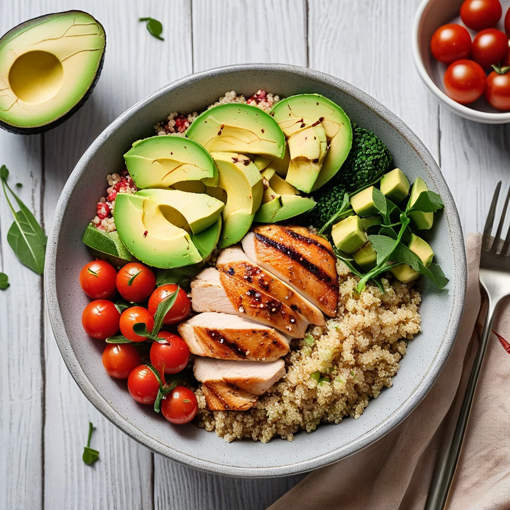 Quinoa Chicken Bowl with Avocado and Veggies
