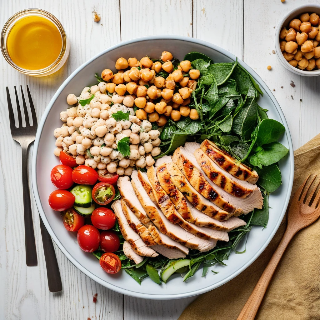 Mediterranean Chickpea Salad with Grilled Chicken