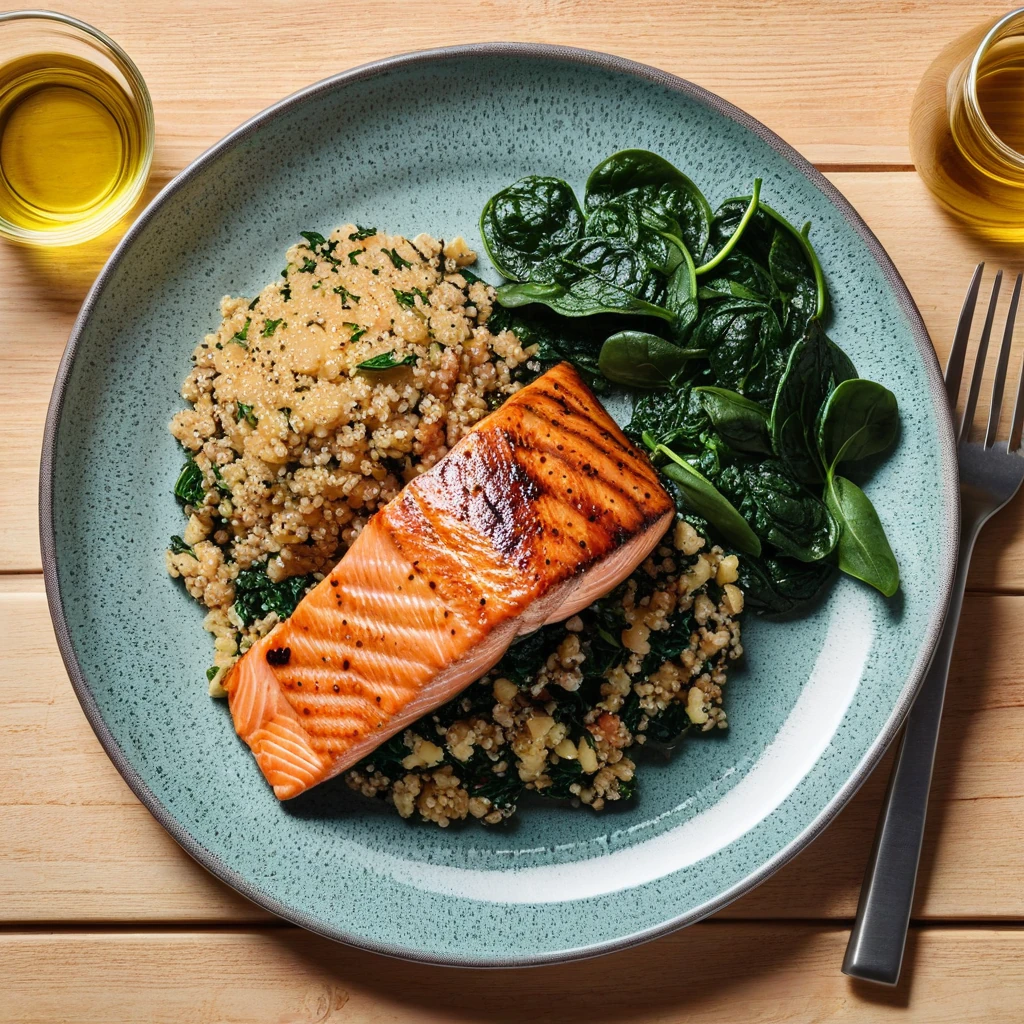 Grilled Salmon with Quinoa and Spinach