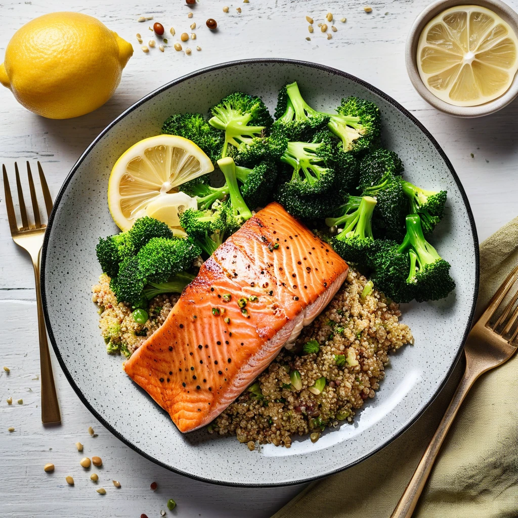 Lemon Garlic Salmon with Quinoa and Broccoli