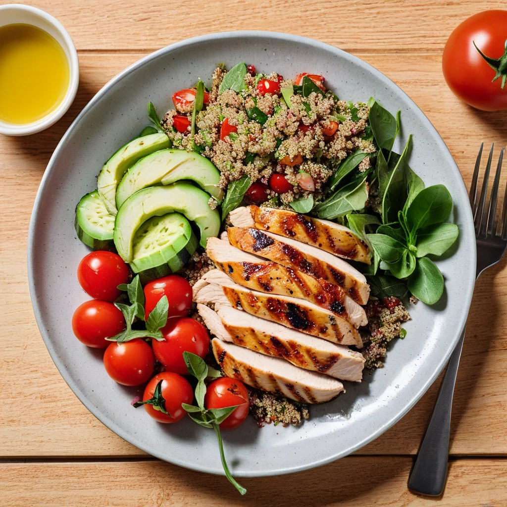 Quinoa and Grilled Chicken Salad with Seasonal Veggies