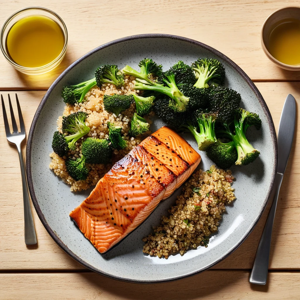Grilled Salmon with Quinoa and Roasted Broccoli