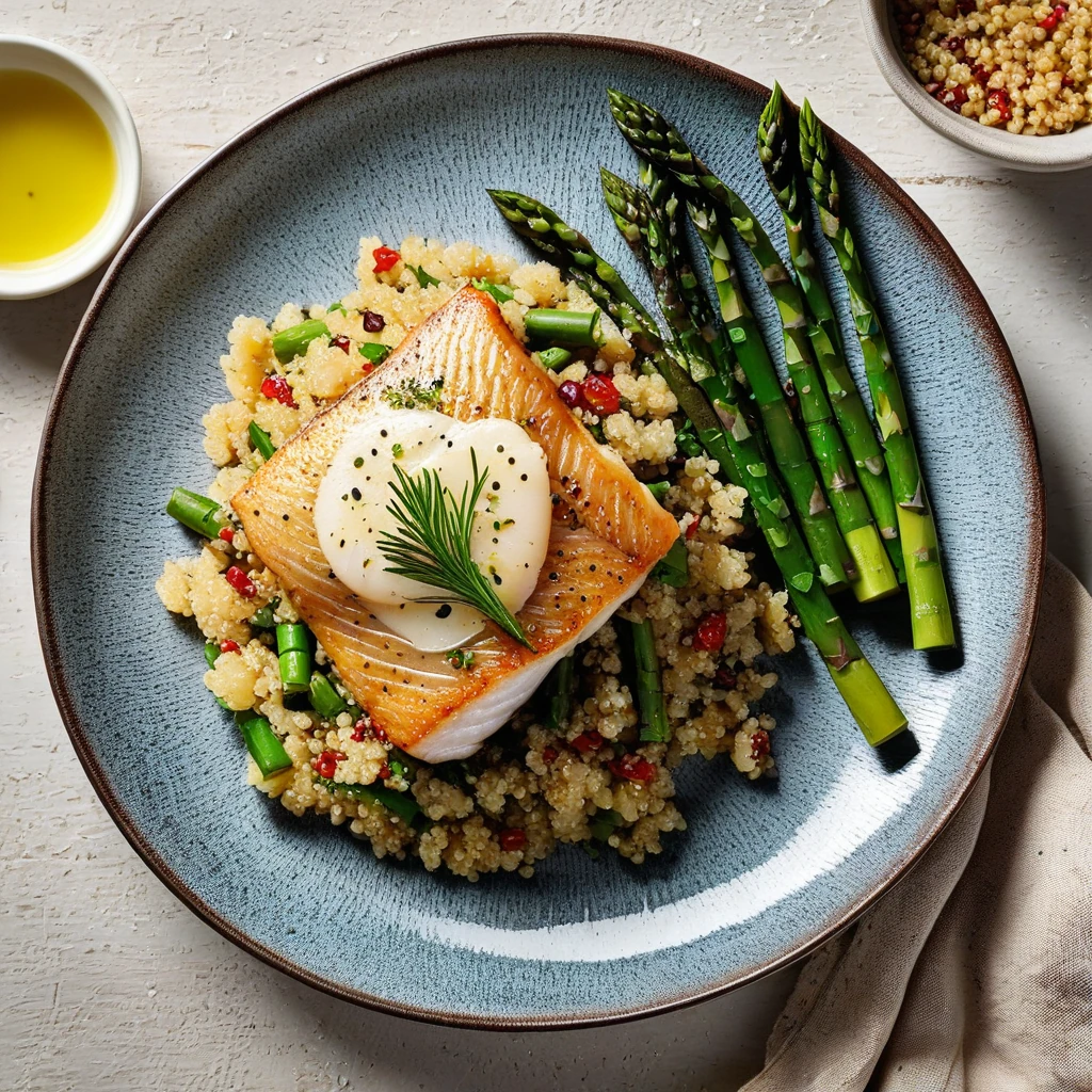 Pan-Seared Cod with Quinoa and Steamed Asparagus