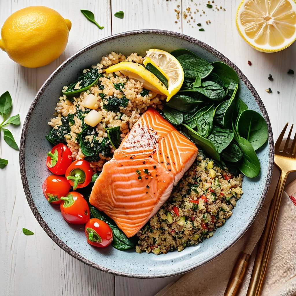 Grilled Lemon Herb Salmon Quinoa Bowl