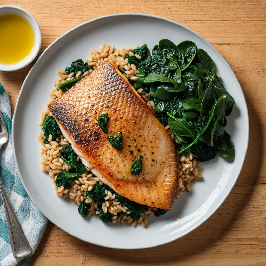 Pan-Seared Tilapia with Barley and Sautéed Spinach
