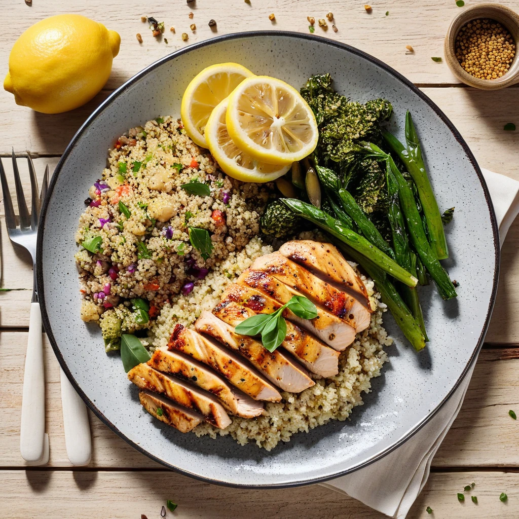 Lemon Garlic Herb Grilled Chicken with Quinoa and Vegetables