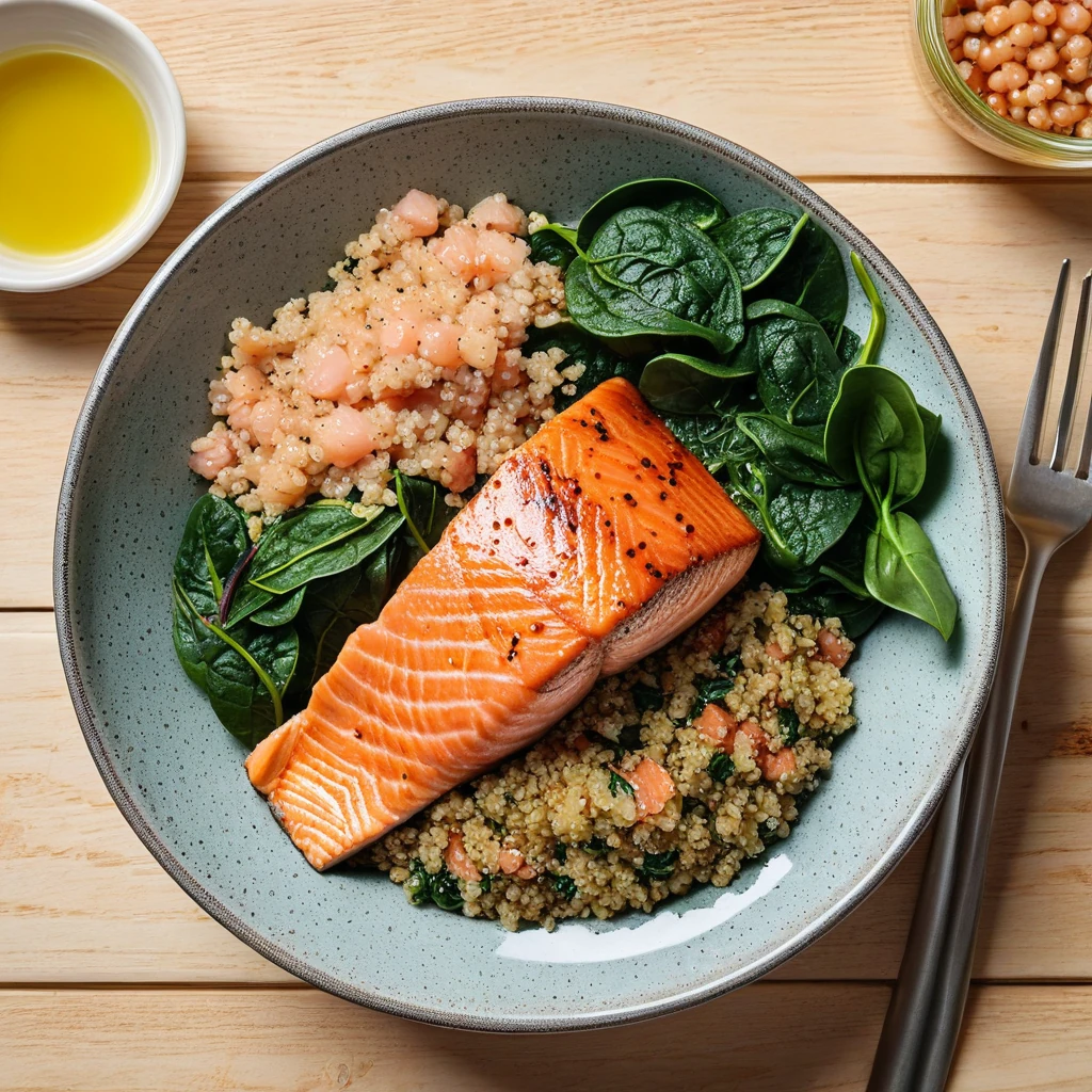 Savory Spinach and Quinoa Bowl with Salmon