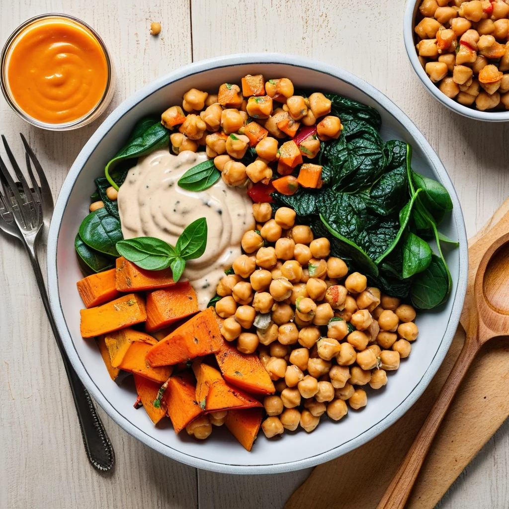 Mediterranean Chickpea and Vegetable Bowl with Tahini Dressing