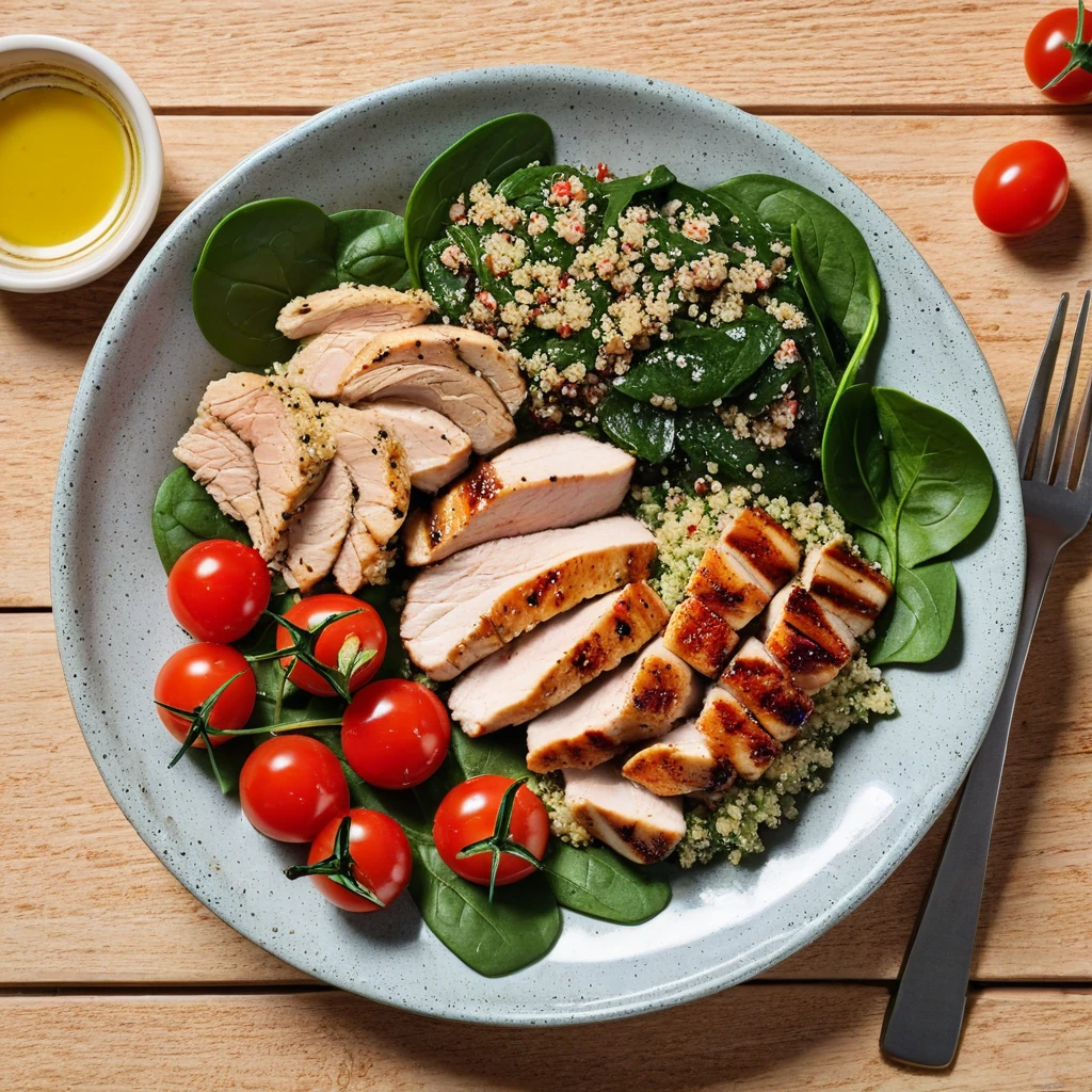 Organic Spinach and Quinoa Salad with Grilled Chicken
