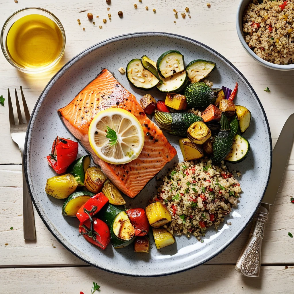 Grilled Lemon Herb Salmon with Quinoa and Roasted Vegetables