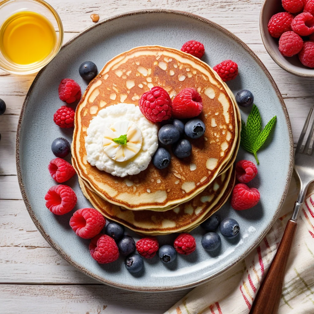 cottage cheese protein pancakes with berries