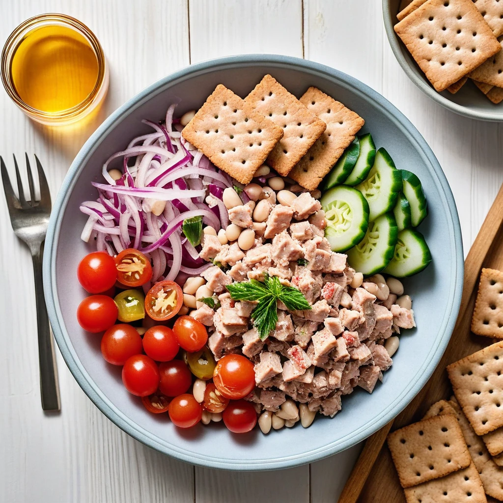 Tuna and White Bean Salad with Whole Grain Crackers