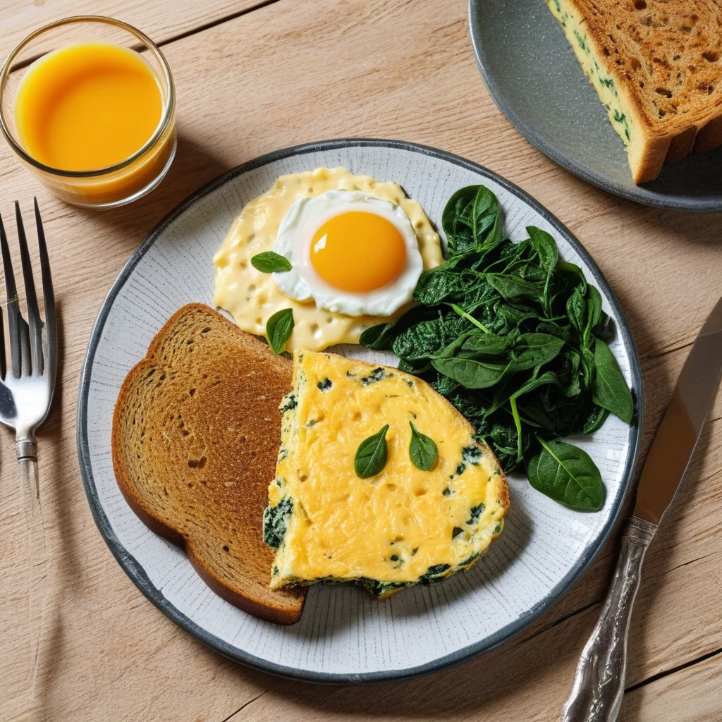 Käse- und Spinat-Omelett mit Vollkorntoast