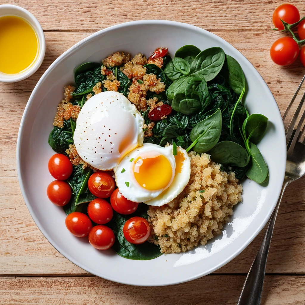 Savory Quinoa Bowl with Poached Eggs and Spinach