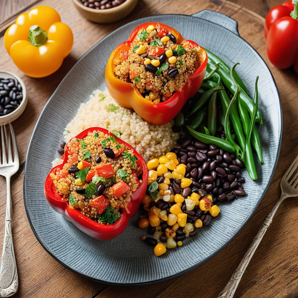 Quinoa Stuffed Bell Peppers with Grilled Salmon