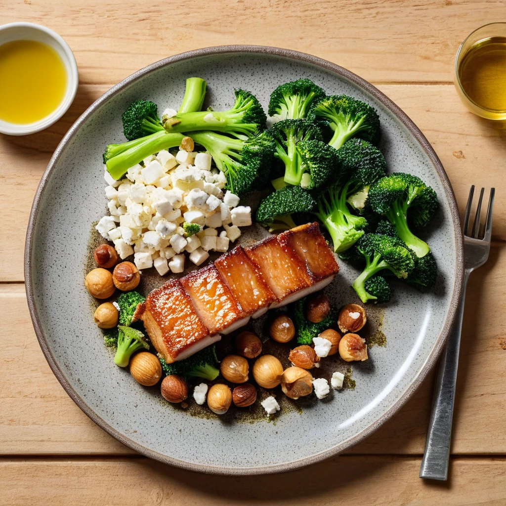Crispy Pork Belly with Macadamia & Broccoli