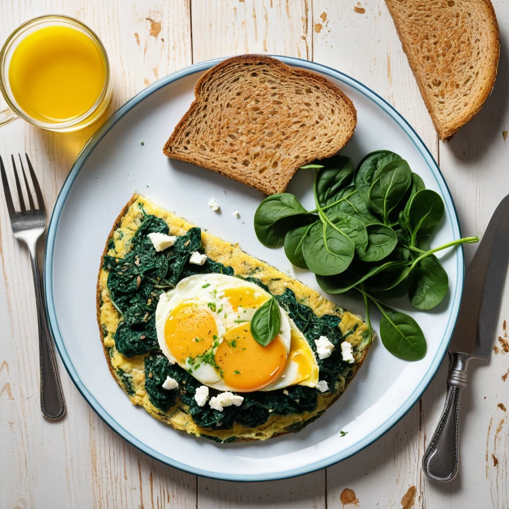 Savory Spinach Omelette with Whole Grain Toast