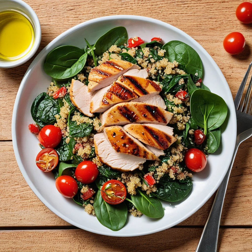 Savory Quinoa and Spinach Salad with Grilled Chicken
