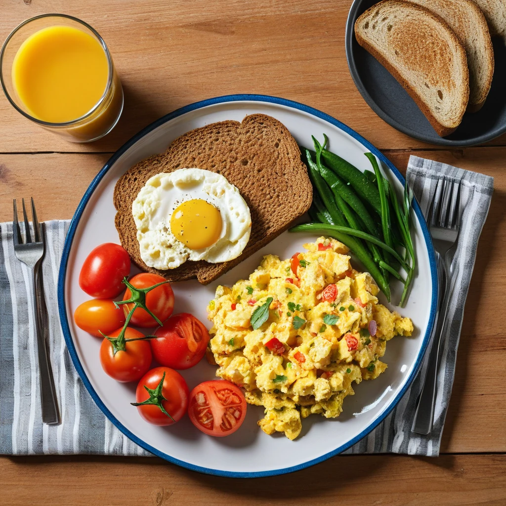 Veggie-Loaded Scrambled Eggs with Whole Wheat Toast