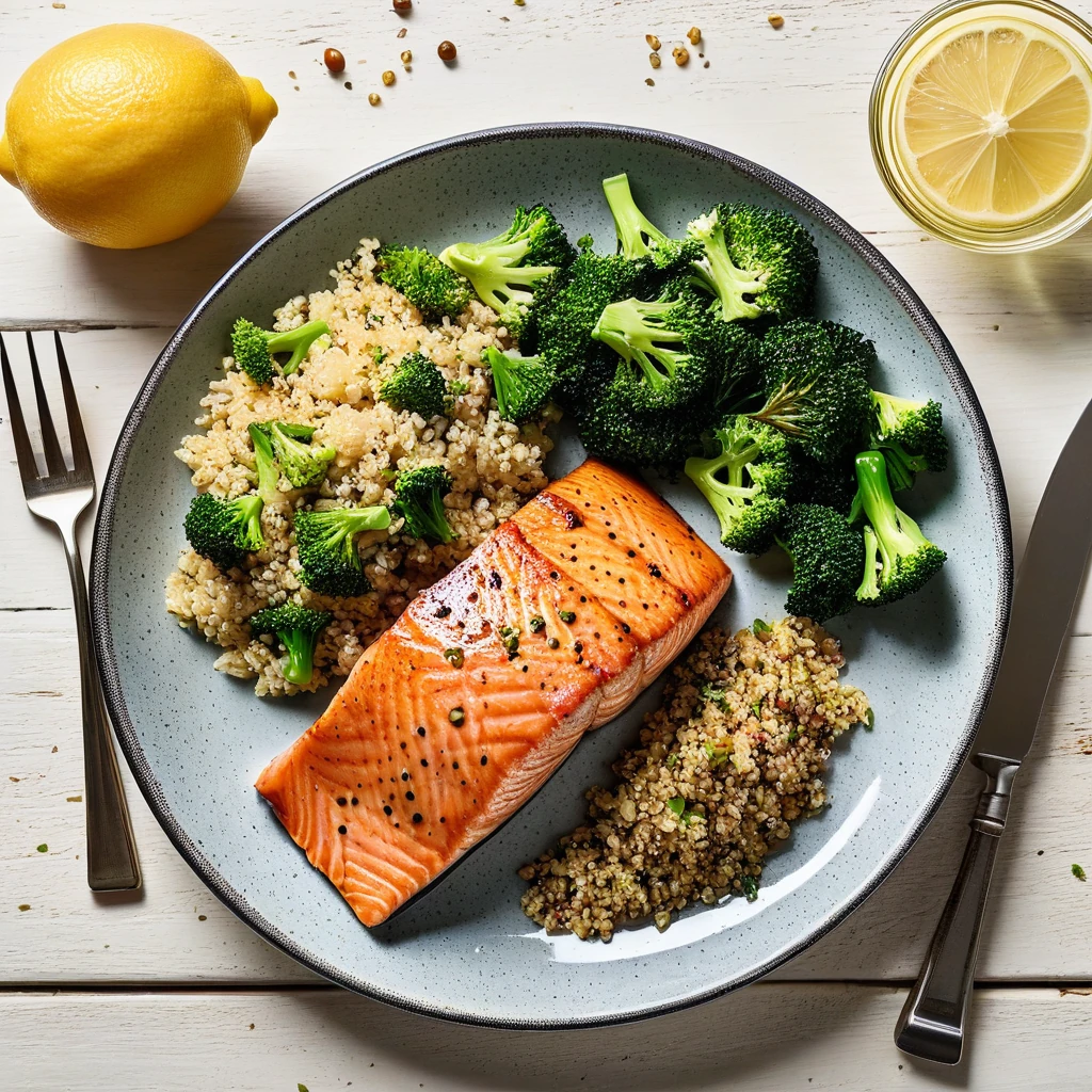 Lemon Herb Grilled Salmon with Quinoa and Steamed Broccoli