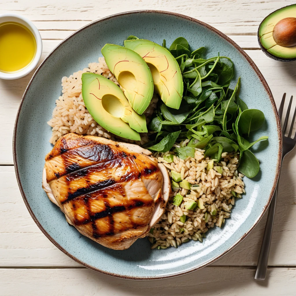 Grilled Chicken with Brown Rice and Avocado