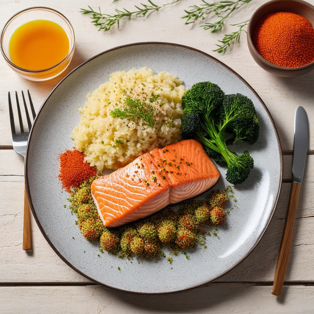 Herzhafter Lachs mit Haferflocken und Gemüse