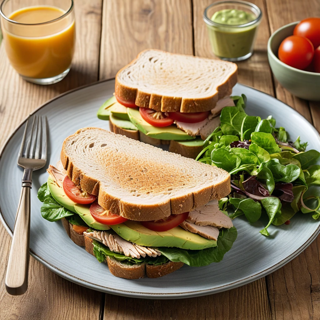 Turkey and Avocado Sandwich with Mixed Greens Salad