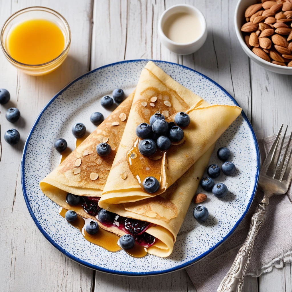 Crêpes aux myrtilles et amandes